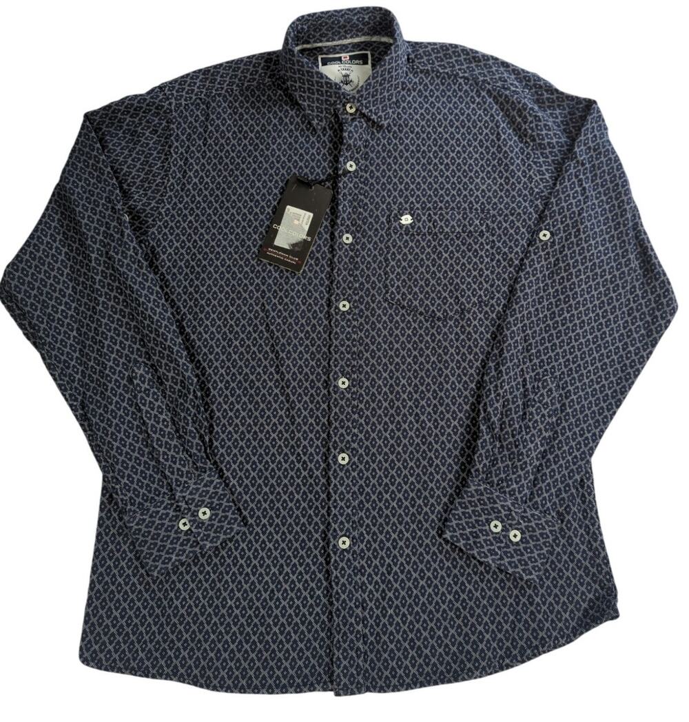 NWT Cool Colors Gentlemen Club Shirt M Blue Geometric Print Long Sleeve Casual